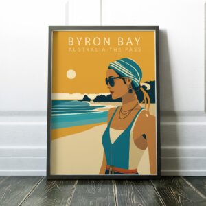 Byron Bay Australia Retro Travel Poster - The Pass Byron - Vintage Surf Art, Main Beach - Digital Download