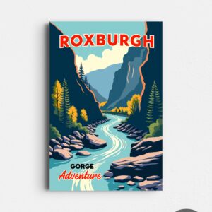 Roxburgh Gorge Queenstown New Zealand - Retro Travel Poster - Vintage Mid Century Style Art - Wanaka - Digital Download
