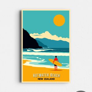 Hot Water Beach - Coromandel Retro Surf Poster - Vintage New Zealand Travel Print - NZ Wall Art Digital Download