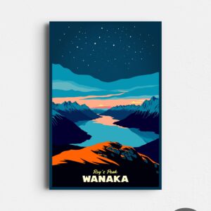Wanaka Roys Peak New Zealand - Retro Travel Poster - Vintage Mid Century Style Art - Lake Wanaka, Queenstown NZ - Digital Download