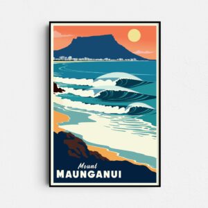Mount Maunganui Surf Retro Poster -  The Mount New Zealand Vintage Travel Print - Tauranga Sunrise -Digital Download