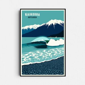 Kaikoura New Zealand Vintage Travel Poster - Kekerengu Retro Surf & Mountain Art - Mangamanu , Kahutara Digital Download