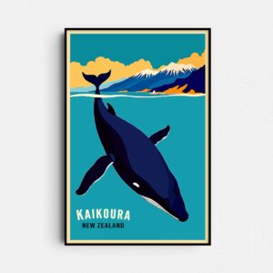 Kaikoura New Zealand Humpback Whale Vintage Travel Poster - Ocean Beach Christchurch, Picton, Blenheim Art - Digital Download
